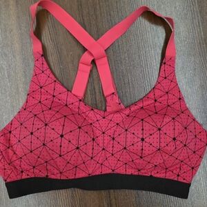 VSX Neon Pink and Black Sports Bra Spider Web Design Size 34B Like New